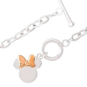 Disney Minnie Mouse Sterling Silver Toggle Necklace with Pink Bow 925